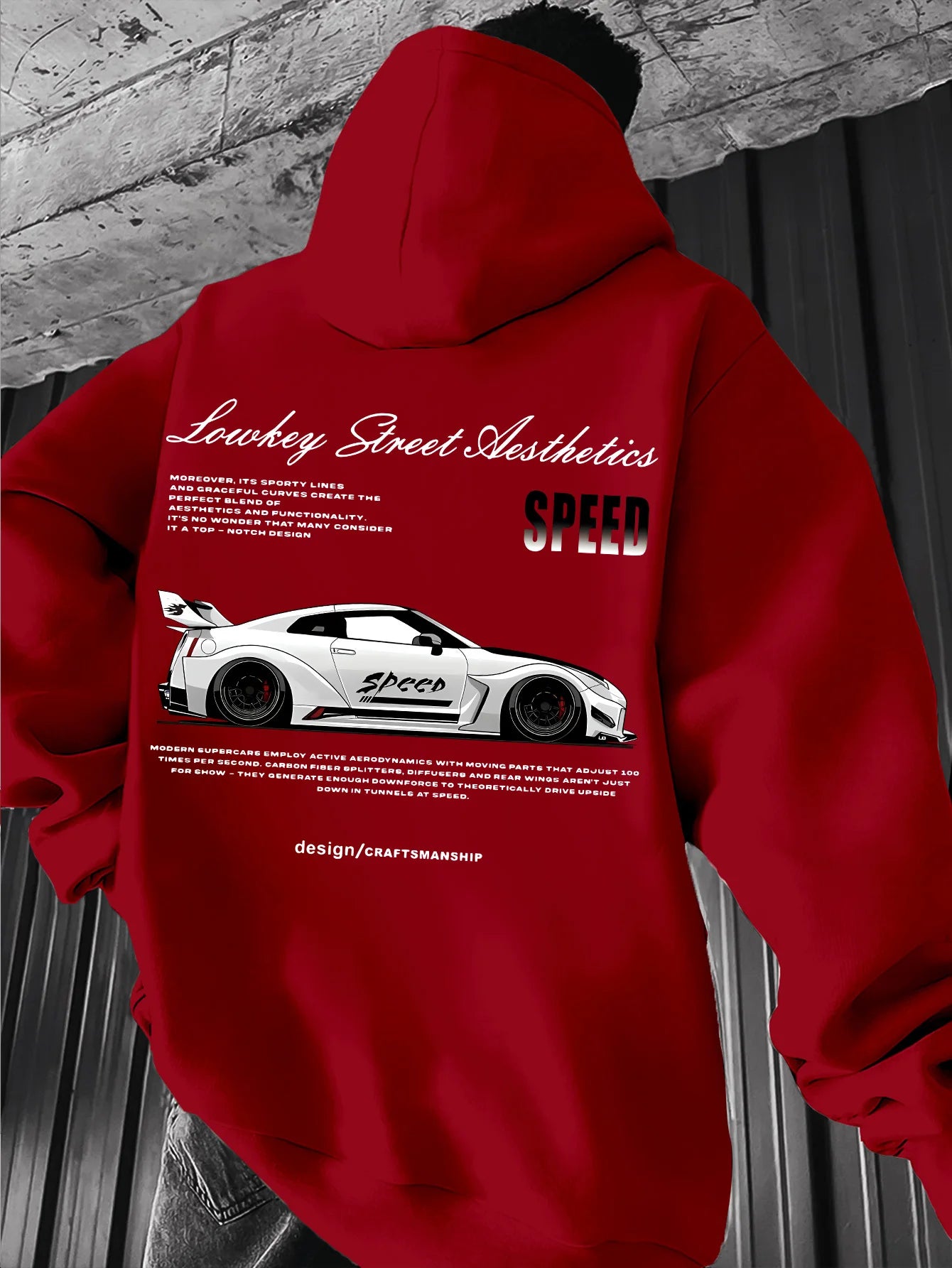 2026 New Arrival Sports Car Graphic Hoodie for Men White Street Racing Aesthetic Pullover with SPFRD Letter Print Streetwear