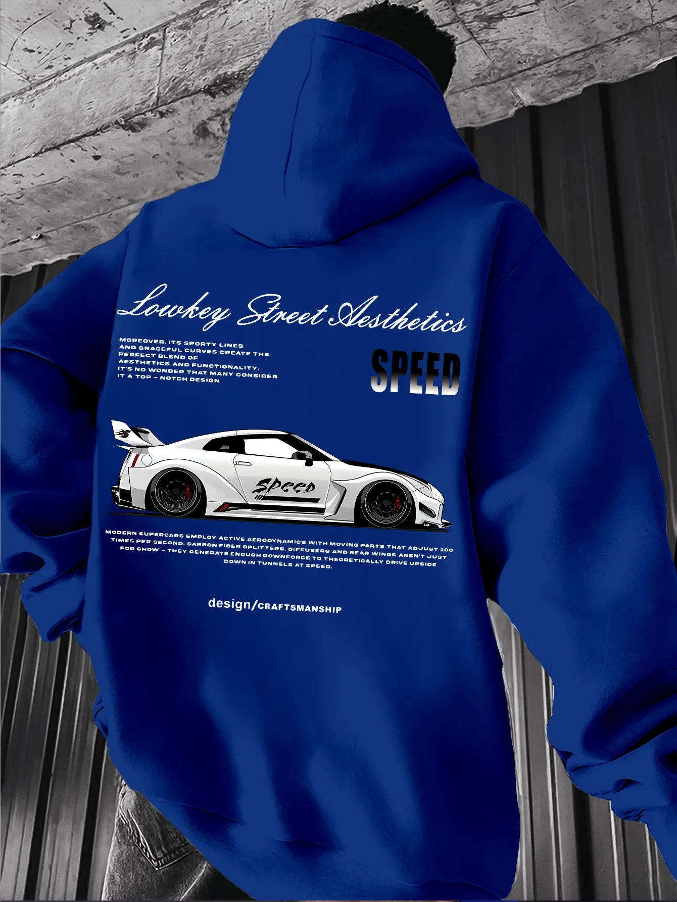 2026 New Arrival Sports Car Graphic Hoodie for Men White Street Racing Aesthetic Pullover with SPFRD Letter Print Streetwear