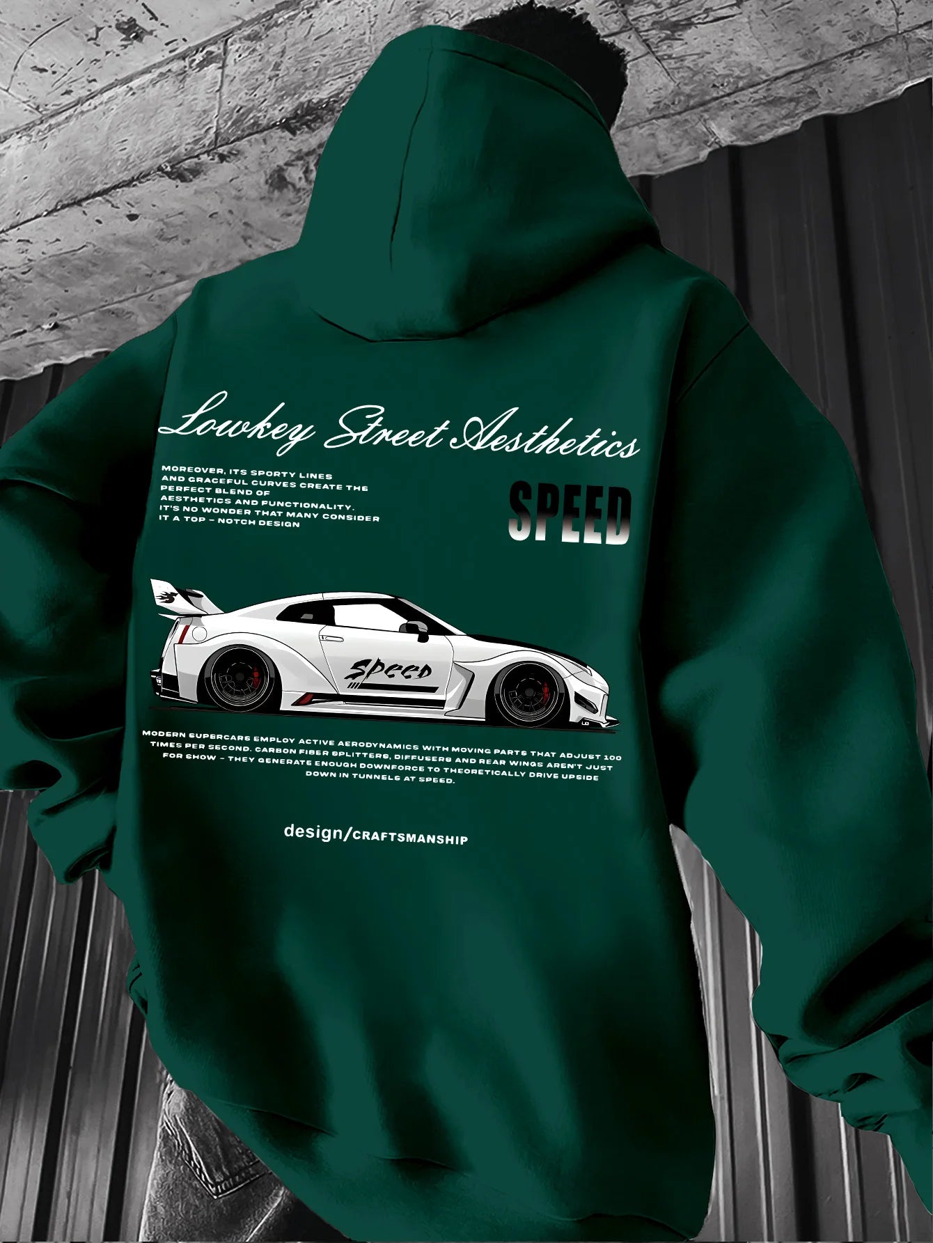 2026 New Arrival Sports Car Graphic Hoodie for Men White Street Racing Aesthetic Pullover with SPFRD Letter Print Streetwear