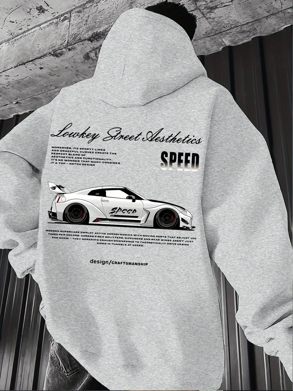 2026 New Arrival Sports Car Graphic Hoodie for Men White Street Racing Aesthetic Pullover with SPFRD Letter Print Streetwear