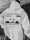 2026 New Arrival Sports Car Graphic Hoodie for Men White Street Racing Aesthetic Pullover with SPFRD Letter Print Streetwear