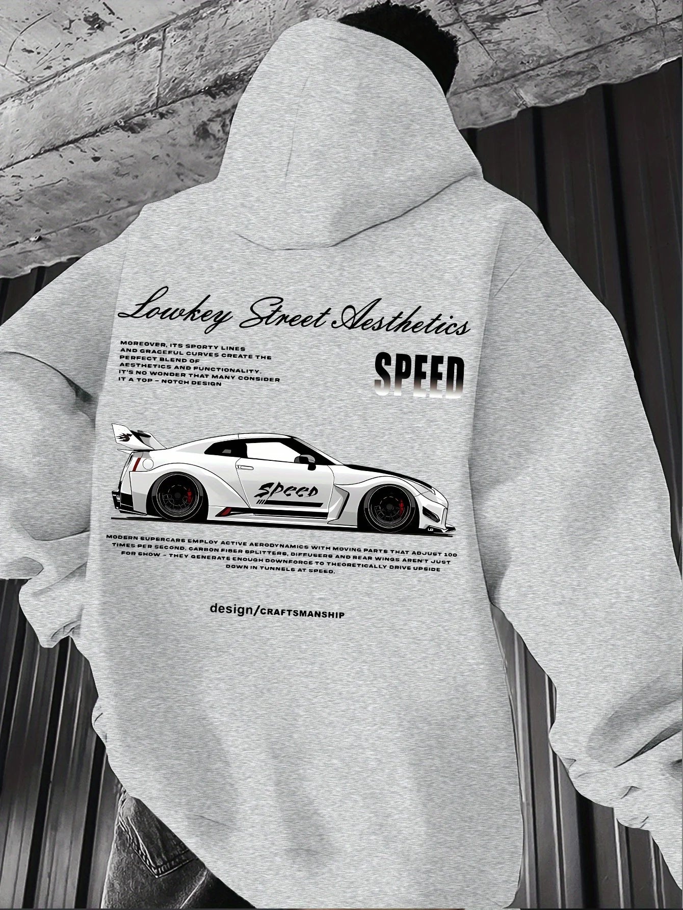 2026 New Arrival Sports Car Graphic Hoodie for Men White Street Racing Aesthetic Pullover with SPFRD Letter Print Streetwear