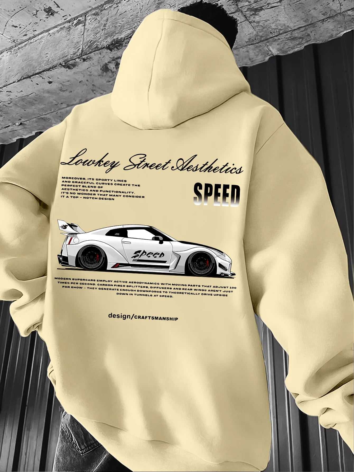 2026 New Arrival Sports Car Graphic Hoodie for Men White Street Racing Aesthetic Pullover with SPFRD Letter Print Streetwear