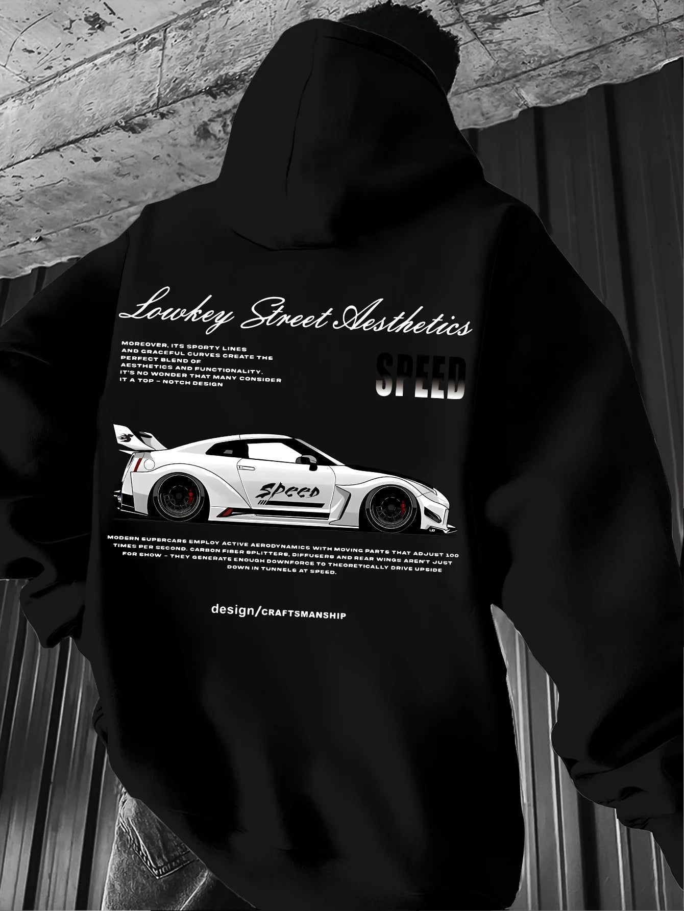 2026 New Arrival Sports Car Graphic Hoodie for Men White Street Racing Aesthetic Pullover with SPFRD Letter Print Streetwear
