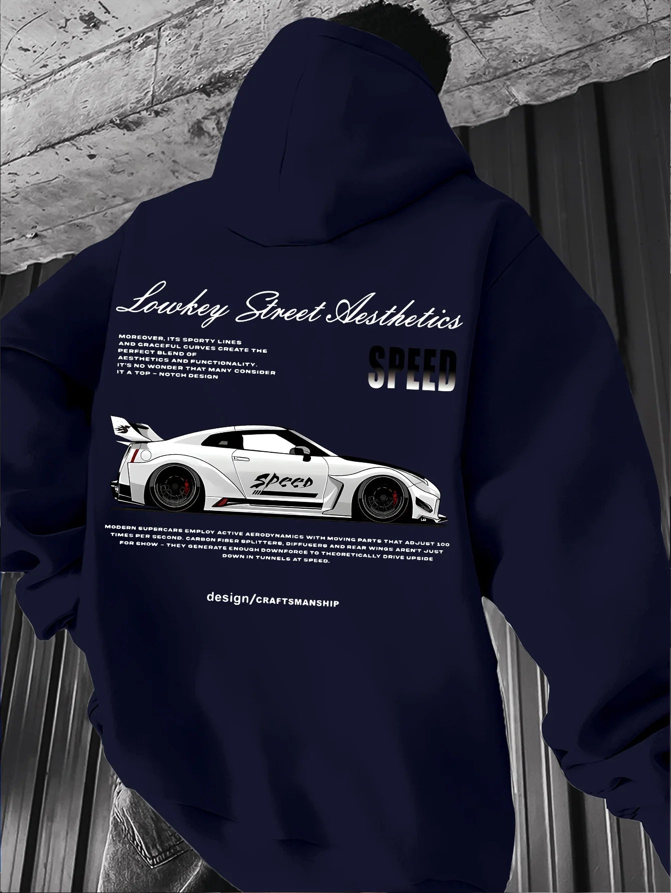 2026 New Arrival Sports Car Graphic Hoodie for Men White Street Racing Aesthetic Pullover with SPFRD Letter Print Streetwear